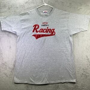 Vintage Shirt Chevy Racing Men 2XL Gray Y2K Embroidered Sewn Graphic Tee Spike
